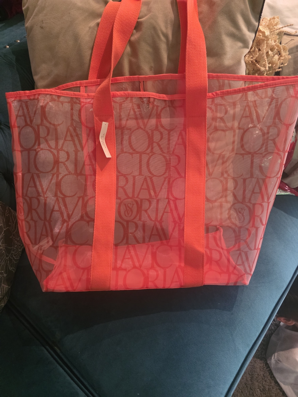 Victoria's Secret Bright Coral Logo Tote